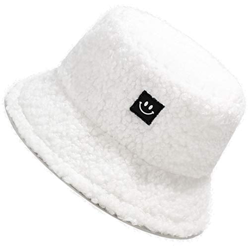 MaxNova Women Fuzzy Sherpa Teddy Style Vintage Faux Fur Wool Bucket Hat 